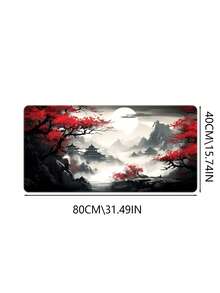 超大游戏鼠标垫，超大动漫桌面垫，带防滑底座，全尺寸键盘垫，缝边设计，适用于游戏和办公（风景动漫复古设计）