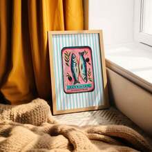 1pc Tinned Sardine Pink Wall Art Picture Fish Prints Canvas Paintings Sea Food Poster Aesthetic Decor For Bedroom, Living Room, Or Office Room Decoration Gift Fo Her, Unframed Or Framed - 彩色 - 查看 3