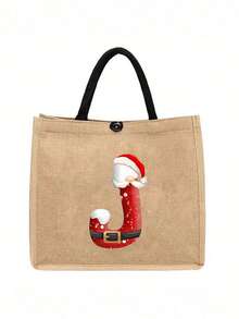 Linen Tote Bag, Including A Printed Initials A-Z Tote Bag And A Printed Small Bag, Letters, Flowers, Christmas Gift, Mother'S Day Gift, Personalized Gift Package, Yellow Linen BlackTote Bag With Black Buckle, Combination Of Small And Large Bags, Suitable For Weddings, Birthdays, Beaches, Holidays - Multicolor - View 48