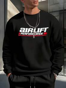 Men Casual Crew Neck Sweatshirt SpringAutumn AIRLIFT PERFORMANCE Print Comfortable Versatile Relaxed Fit For Casual Wear Crewneck Slight Stretch Fabric Sweater Hoodie S M L XL XXL XXXL - 黑色 - 查看 2