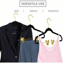Premium All Black Velvet Pants Hangers With Adjustable Clips (Pack Of 20) Slim Skirt Hangers- Non Slip Felt Outfit Dress- Black Hooks,Space Saving Shirt Clothes -END - 黑色/金色 - 查看 3