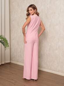 Sleeveless Wide Leg Vest And Pants Set - Elegant And Comfortable Style For Everyday Wear - 淺粉色 - 查看 4
