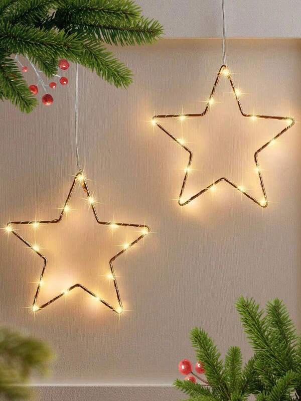 A Romantic Gold Iron Ring Five Pointed Star Copper Wire Lamp, Powered By Dry Batteries, LED Copper Wire Lamp, Indoor And Outdoor Decoration, Holiday Decoration Lamp, Halloween Party Atmosphere Decoration, Corridor, Pavilion, Window, Bedroom, Living Room, Wedding Party, Birthday, Coming Of Age Ceremony. Halloween Decorations, Christmas Decorations Christmas Decoration