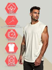 Men's Macho Tank Top, Low-Cut Bodybuilder Style, Workout Gym, 100% Premium Cotton - Champán - Ver 2