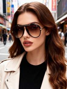 1pc Large Frame Fashion Glasses Toad Glasses Retro Personalized Versatile Men's And Women's Fashion Glasses Suitable For Daily Wearing, Street Photography, Vacation Travel, Autumn And Winter Decoration Holiday/Birthday/Girlfriend Gift