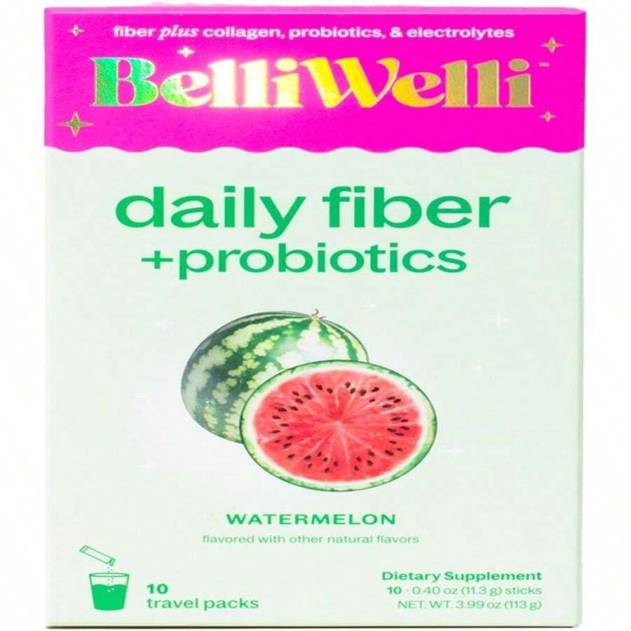 Belli Welli Fiber Supplement, Probiotics Fiber Powder Travel Pack For Women With Collagen &Amp; Electrolytes For Daily Gut Health &Amp; Debloating, Tropical Breeze, 10 Packets - Flavor NameF - 查看 1