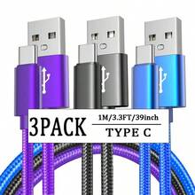 3.3ft/6.6ft/9.9ft 60W Fast Charging USB Type-C Cable, Durable Fabric Material, High-Speed Data Transfer, USB To Type-C Charger, Compatible With Xiaomi, Vivo, OPPO, Redmi And Other USB-C Smartphones - Multicolor - View 11