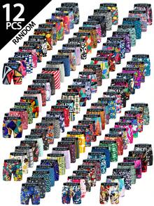 Multi-Pack Of 12/8/4 Men's Boxer Briefs With Stylish Prints And Graffiti Patterns, Comfortable And Snug, Breathable And Quick-Drying, Suitable For Sportswear. - Multicolor - View 14