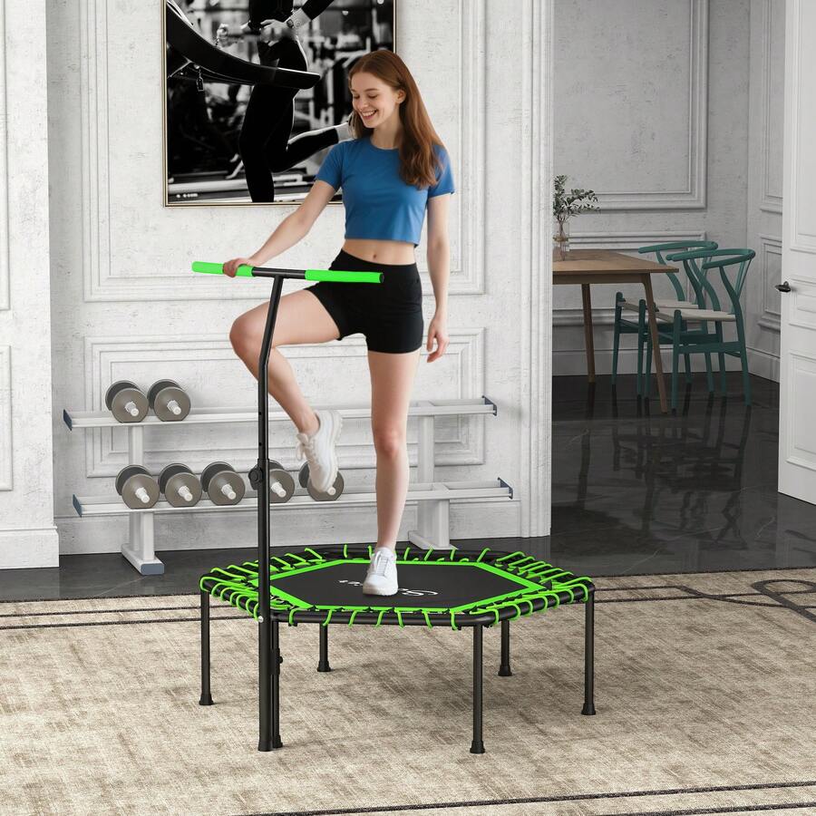 SOOZIER 45" Rebounder Trampoline For Adults, Mini Fitness Trampoline Bungee Rebounder With 3-Level Adjustable Handle, Indoor Outdoor Jumping Cardio Trainer, Max Load 264LBS, Green - 綠色 - 查看 1