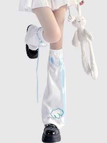 Damskie nowe ocieplacze na nogi w stylu Y2K Harajuku Subkultura, z kokardą i skrzydełkami, z haftem anime i unikatowymi, rozkloszowanymi ocieplaczami na nogi z klamrą