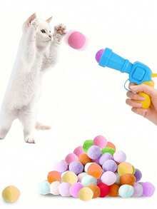 1 Set Juguete Interactivo de Peluche Mini para Gatos, Bola de Peluche Elástica con Patrón Geométrico Colorido, Juego Adecuado para Todas las Razas de Gatos - Accesorio de Plástico para Mascotas, Sin Batería Requerida, Juguete para Gatos de Interior - Multicolor - Ver 1