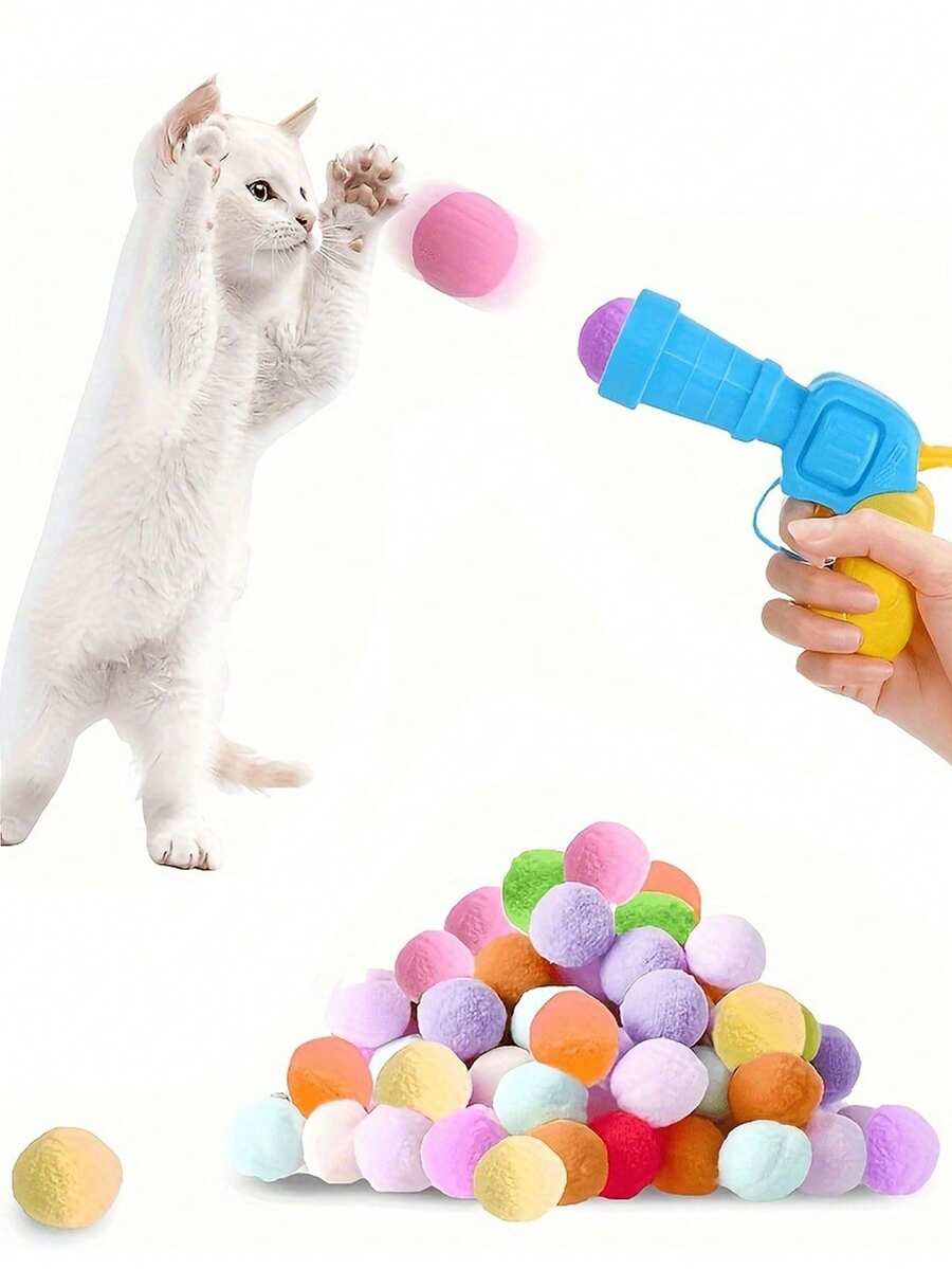 1 Set Juguete Interactivo de Peluche Mini para Gatos, Bola de Peluche Elástica con Patrón Geométrico Colorido, Juego Adecuado para Todas las Razas de Gatos - Accesorio de Plástico para Mascotas, Sin Batería Requerida, Juguete para Gatos de Interior - Multicolor - Ver 1
