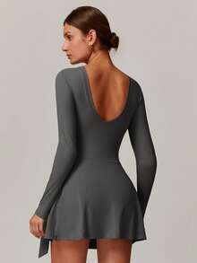 MASKERT Women's Long Sleeved Jumpsuit, Sports Yoga Dress, Fitness Commuting High Elasticity Comfortable Skin Friendly High Elasticity Dress - 深灰色 - 查看 2