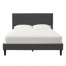 Padded Headboard Fabric Bed Frame Grey Stone Blue In 3ft Single 4ft6 Double  5ft King - Dark Grey - View 2