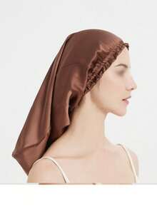 قبعة نوم طويلة من الساتان، قبعة العناية بالشعر مع حزام رقبة مطاطي، وشاح رأس من ألياف البوليستر بلون واحد