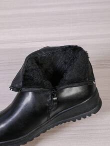 Autumn/Winter Thermal-Lined Short Boots, Non-Slip Mother Shoes, Flat Heel Mid-Calf Warm Black Boots For Women - Black - View 7