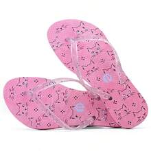Comfortable Soft Women's Flip Flops - D2.15-farmBlue-catPink - View 3