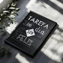 Framed Picture Task Of The Day Be Happy Positive Phrase Black And White Office Wall - Hitam - View 5
