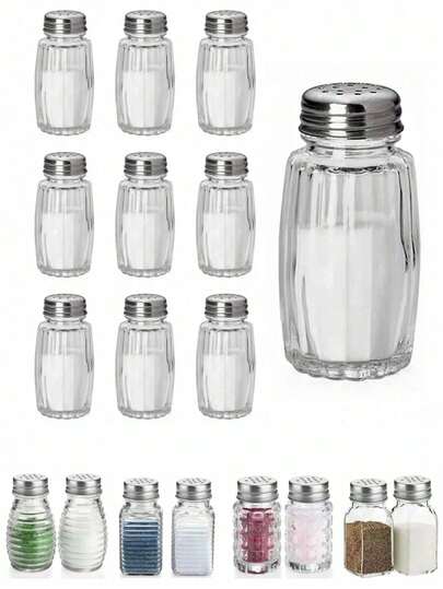 2/4pcs Salt And Pepper Shaker Set, Clear Glass Jars With Stainless Steel Lids - Spice Storage Containers, Tea Coffee Sugar Canisters, Seasoning Jars, Kitchen Accessories, Farmhouse Style Salt And Pepper Shakers, Cute Kitchen Essentials Decor, Suitable For Christmas, Halloween, Easter, Thanksgiving