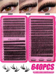 Set de extensión de pestañas en racimo DIY - 8-16mm, 640 palitos, 10D+20D+30D+40D, negro, set de pestañas sintéticas en racimo de gran capacidad. Set de extensión de pestañas en racimo con forma de D. Un set de extensión de rímel grueso y ligero adecuado para uso doméstico. Gran racimo de pestañas sintéticas - Rosa - Ver 14
