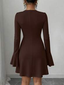 PRETTYGARDEN Women's Long Sleeve Elegant  Mini Dress Fall Bodycon Mock Neck Elegant Business Work Party Short Dresses New Years Valentine Vacation - 棕色 - 查看 2