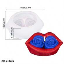1个唇玫瑰香氛蜡烛硅胶模具，DIY低温蜡烛扩散器硅胶模具，情人节 - 白色 - 查看 2