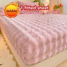 1 件厚仿兔毛床笠，床垫保护套，花卉图案，毛绒，温暖，抗皱，可拆卸和清洗，单人/双人/全尺寸 - 非常适合卧室和客房 - 泡泡-粉豆沙 - 查看 5