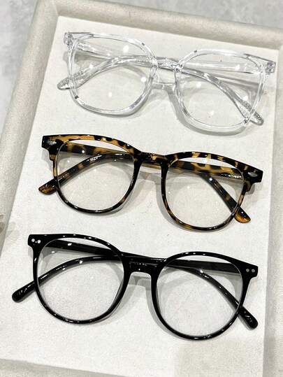 3 sztuki damskie wielokolorowe plastikowe geometryczne pełne ramki nowoczesny prosty styl klasyczny styl casualowy przezroczyste okulary kombinacja na powrót do szkoły niezbędne do czytania biznes casualowe damskie modne akcesoria