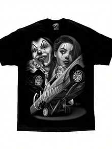 Straight Clowning Payasa Lowrider Chola D Gonzales DGA Homies Art T Shirt Comfortable Cotton Men'S Round Neck Short Sleeves T-Shirt 180g - 黑色 - 查看 1