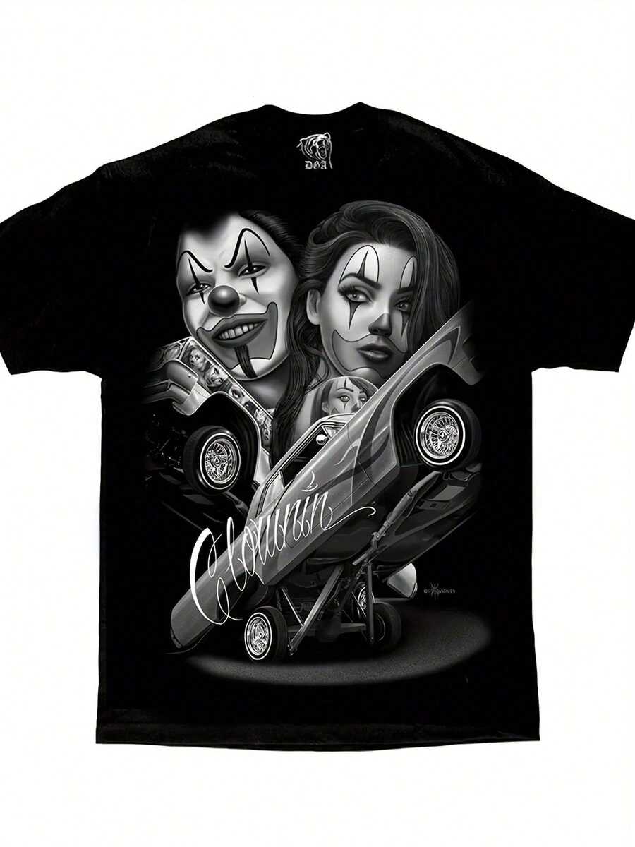 Straight Clowning Payasa Lowrider Chola D Gonzales DGA Homies Art T Shirt Comfortable Cotton Men'S Round Neck Short Sleeves T-Shirt 180g - 黑色 - 查看 1