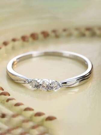 1 件 S925 纯银波浪不对称密镶戒指，女士简约波西米亚风日常佩戴指环，礼物