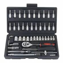 Halloween, Christmas, Exquisite Gifts, 46pcs Socket Set - 1/4 Inch Drive Socket Roller Wrench Set Mechanical Tool Kit For Auto Repair & Home, Metric Socket Set With Storage Box - Small Black - View 6