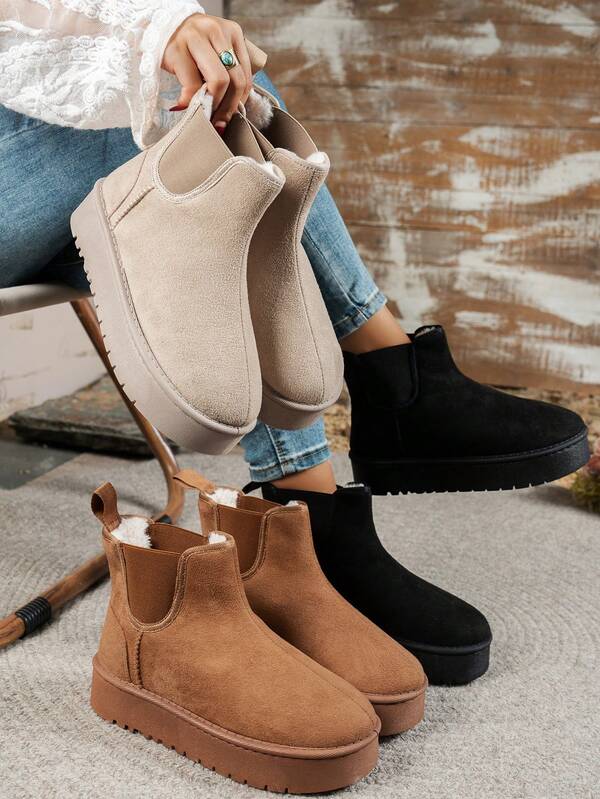 Chinelos de Pele Femininos, Tamancos com Sola Grossa, Calçados de Neve Estilosos para Inverno À Prova d'Água, Antiderrapante, Resistente ao Desgaste e Botas Quentes