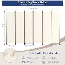 Kokorona Divisor de habitacion de 6 paneles visualizacion de privacidad enrollable de 6 pies de alto con ruedas bloqueables divisores de pared plegables para separacion de habitaciones incluidos - Beis - Ver 2