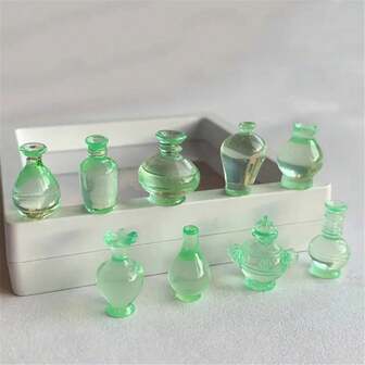 9pcs Mini Desktop Resin Bottles, ABS Miniature Landscape Set Statuettes, Suitable For Dollhouse, Fairy Garden, Desktop Car Office Decor, Cute Holiday Gift Set, Resin Made