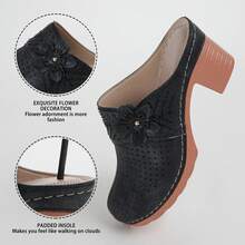 Women's Heeled Mule Sandals: Perforated Breathable Design With Arch Support & Floral Decor | Chunky Heel Slide Sandals With Cloud Comfort Cushion For Summer Outings & Beach Vacations | Orthopedic-Enhanced Comfort With Adjustable Strap.Women's Black Summer Heel Shoes.Zapatos De Tacón De Mujer,Tacones De Mujer Elegantes,Wedges Heels For Women. - 9303黑色 - 查看 4