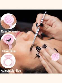 心形睫毛胶水环 - 50/100/200/300/500/600/700个装睫毛胶水收纳盒，睫毛嫁接用品用浓密扇形杯 - 彩色 - 查看 8