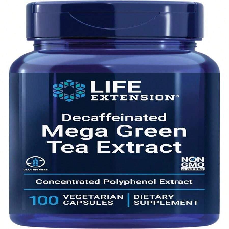 Life Extension Decaffeinated Mega Green Tea Extract – Polyphenol-Rich, Cell Health, Heart Health, Brain Health, Antioxidant Protection – Non-GMO, Gluten-Free, Vegetarian – 100 Capsules - Flavor NameA - 查看 1