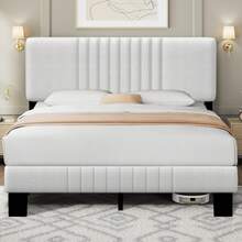 Struttura Letto Matrimoniale 140x190 cm in Metallo, Telaio del Letto Rete a Doghe in Legno e Spazio Contenitore, Facile da Assemblare, Testiera Letto Imbottita per Camera da Letto - Beige - Visualizzare 11