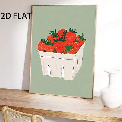 1PC Modern Simple And Fresh Style Strawberry Fruit Oil Painting Canvas Art Decor Walls, Featuring Cartoon Realistic Artistic Style. Printed Poster Picture Of Strawberries Room Decor, Suitable For Corridors, Study Rooms, Bedrooms, Wall Decor(No Frame)