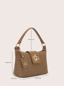 DK DKMG 1 件纯色压花挂饰，配有可调节肩带 PU 单肩包，适合女性日常使用 - 駝色 - 查看 7