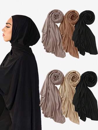 3件套女士时尚纯色头巾套装，柔软伊斯兰头巾，多功能防晒头巾，百搭沙滩披肩，适合日常穿着。