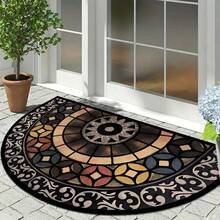 1pc Luxury Vintage Half-Circle Entrance Rug - Velvet, Soft & Comfortable, Modern Printed, Suitable For Living Room, Bedroom And Entrance, Home Decor Carpet, Holiday Decoration, Durable, Easy To Clean