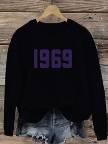 Simple And Monotonous Cartoon Text Interesting Print Soft Cozy Pullover Sweatshirt WithCrewneck Sweatshirt , Long Sleeves,  Plus Size Crewneck Sweatshirt , Cartoon Character Design For Cozy, Fall/Winter Casual Wear For Women. - Đen 12 - Xem 1
