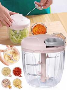 手持式蔬菜切碎器，果蔬绞碎/切片器，适用于家庭/餐厅厨房，方便易用；便携式蒜蓉压榨器，适用于洋葱、蔬菜、生姜、水果、坚果、香草等。 - 彩色 - 查看 3