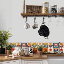 24 Floral Tile Stickers, 4x4 Inches, European Style, Peel And Stick, Waterproof PVC Tile Stickers, Farmhouse Style Kitchen And Bathroom Backsplash Decoration - 彩色 - 查看 2