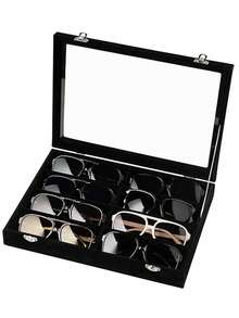 8-Slot Velvet Glasses & Jewelry Display Tray - Eyeglasses, Watch And Jewelry Storage Box - Unisex (8 Grids), 8 Grid Velvet Glasses And Jewelry Storage Tray, Polyester Fabric Eyeglasses And Accessories - E - View 12