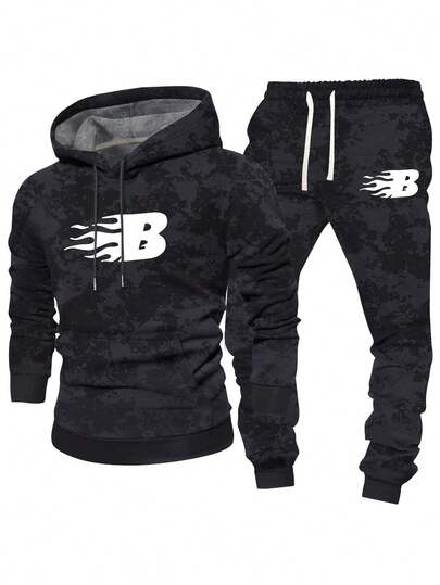 Set de 2 piezas Sudadera con capucha y pantalón jogger con estampado de teñido anudado para hombre, sudadera con capucha con cordón y bolsillos, pantalón con cintura con cordón, adecuado para moda urbana, trotar, ir al trabajo, viajes, actividades al aire libre, regalo ideal para esposo o novio en primavera, otoño e invierno