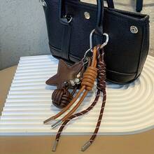 Medela Handmade Genuine Leather Star Textured DIY Knotted Keychain Pendant, Chain Bag Charm, Fashionable High-End Handcrafted Knotted Keychain With Star Pendant - Anti-Lost, Durable Faux Leather Bag Charm, 2 Color Options, Perfect For Birthday Gifts And Decorations. - Multicolor - View 4