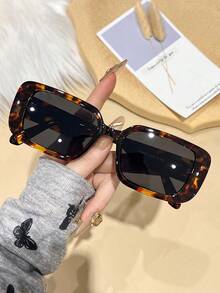 1 pieza Gafas cuadradas de marco estrecho con estampado de carey retro para mujer, accesorio de moda adecuado para uso casual, al aire libre, playa, estilo básico vintage Y2K, regalo de negocios casuales, uso diario, playa, vacaciones, caminatas, compras, conducción, fotografía callejera, vacaciones de verano en la playa, al aire libre, viajes - Multicolor - Ver 9
